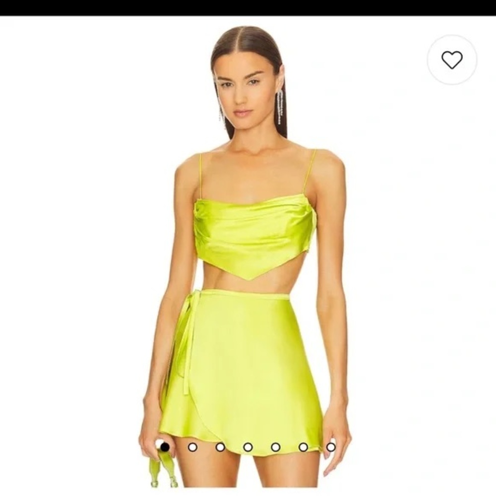 Amanda Uprichard Neon Lime Satin Cowl Tie-Back Camisole